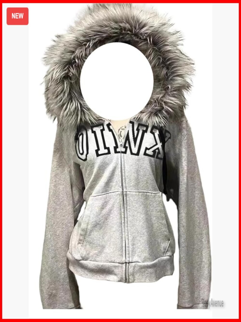 Y2K Zip Up Hoodie Fur Jacket Emo Grunge Crop Winter Coat Streetwear